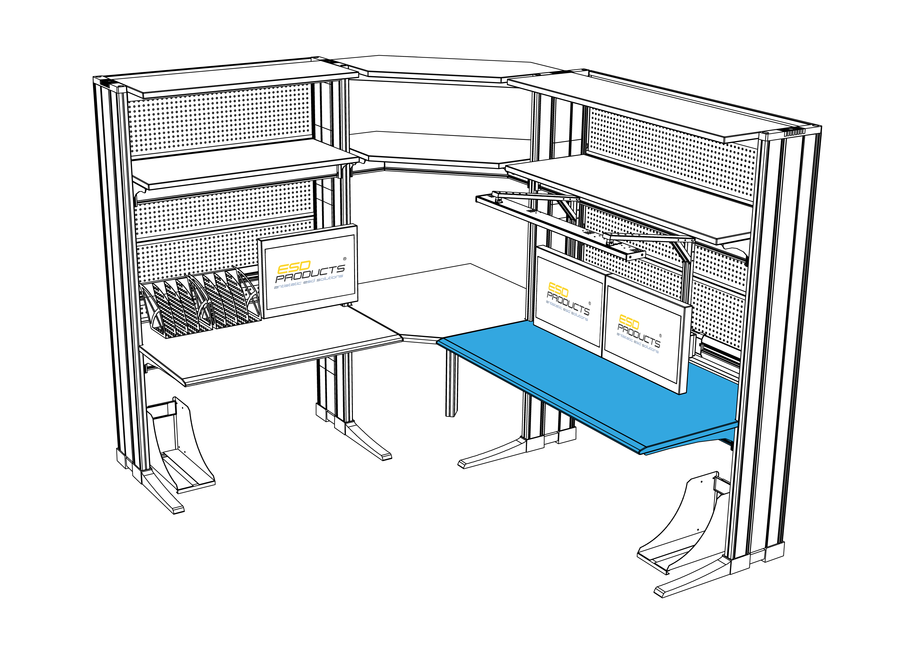 AES ESD Worktop 1600x900 for ESD Workstation AES Oscar corner config el.eng p.47 blue detail drw